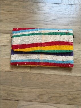 Multicolor Striped Woven Clutch Bag